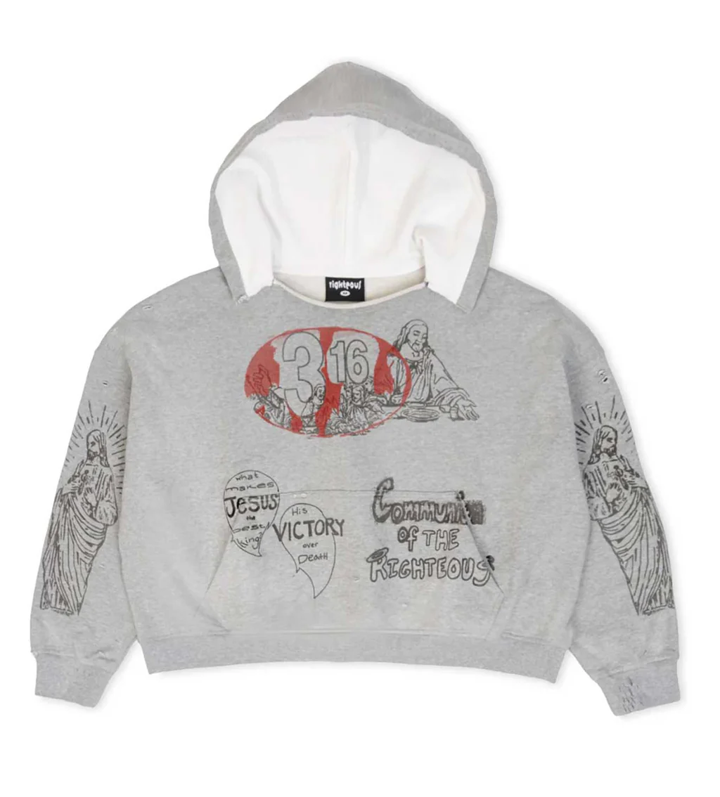 Righteous 316 Distressed Hoodie Grey